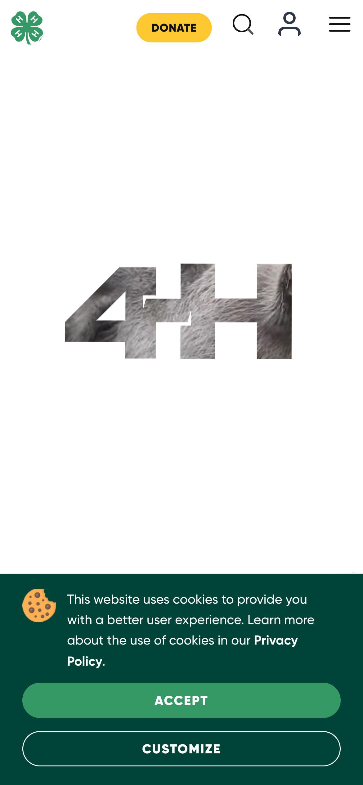 A website with a green cookie consent banner at the bottom with 'Accept,' and 'customize' options.