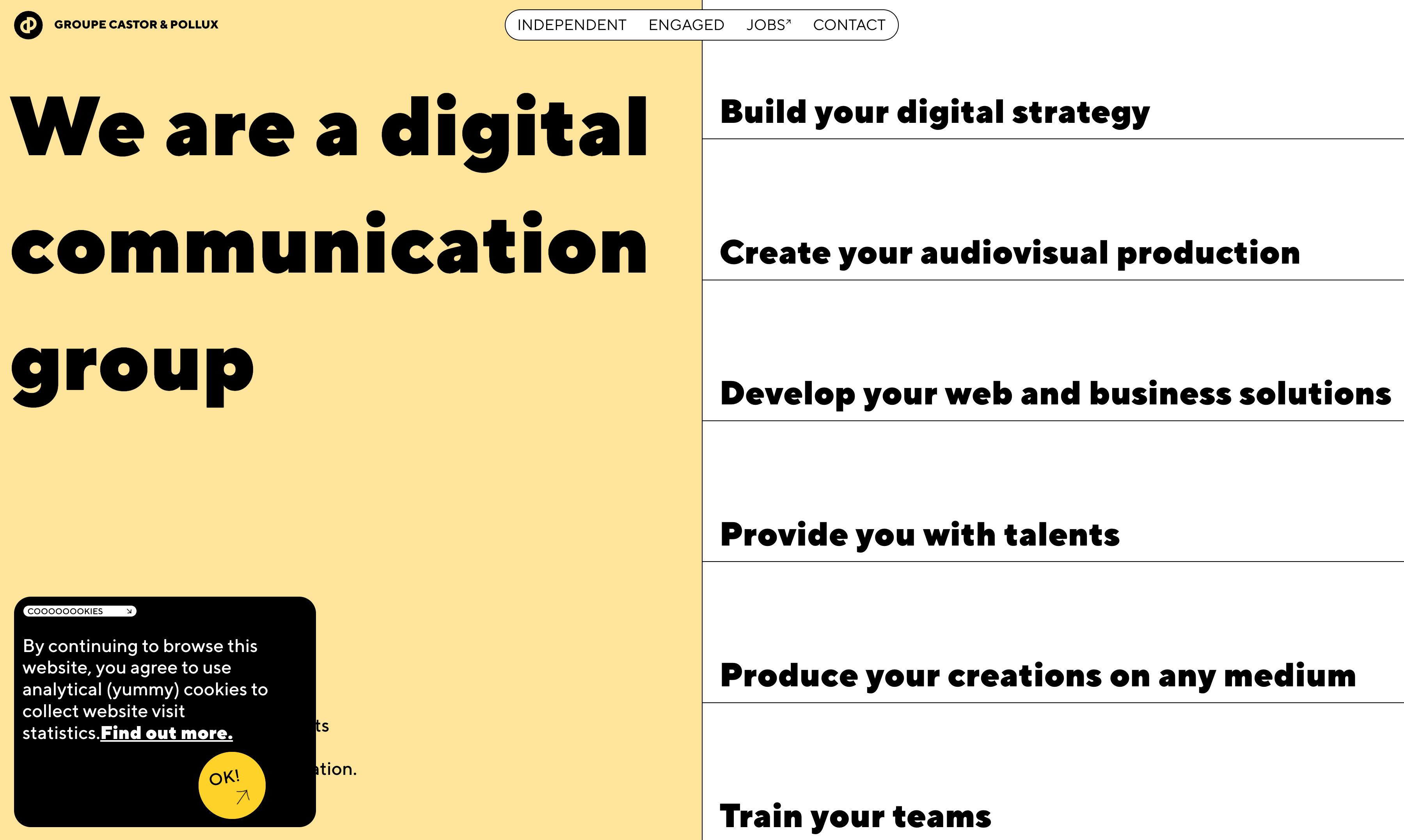 A black cookie consent banner on a website with options to find  more or click OK to consent.