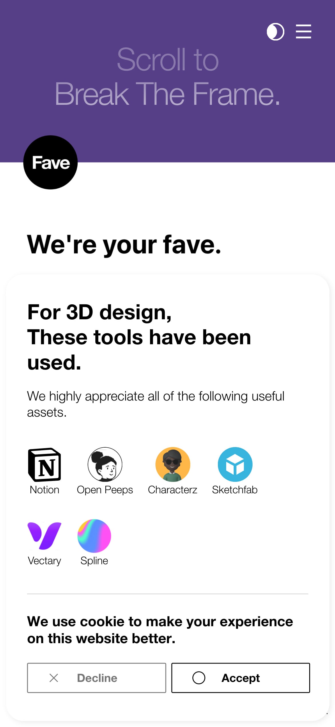 A cookie consent banner at the bottom of a website with decline and accept buttons for cookie usage.