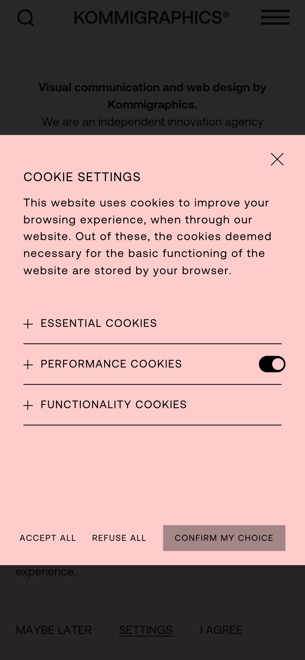 The responsive implementation of a good cookie banner design.