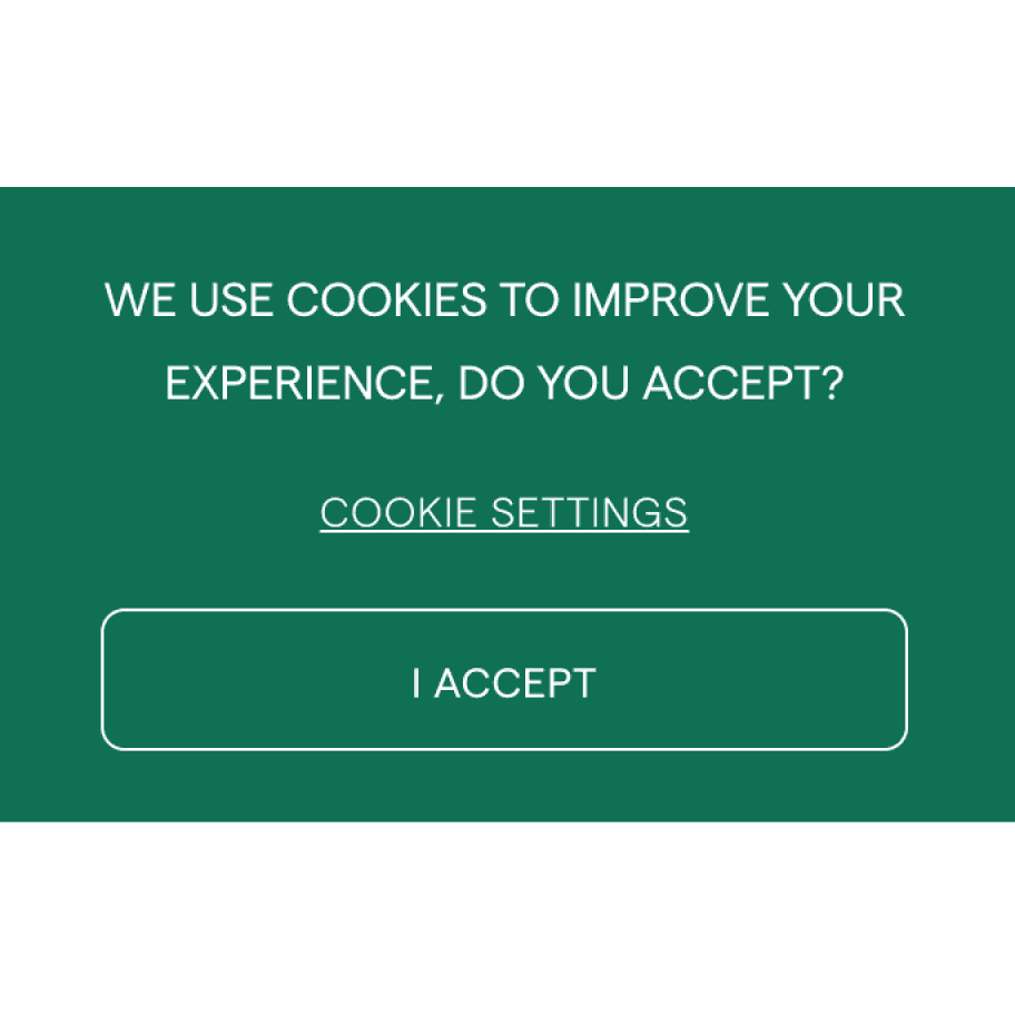A green cookie consent popup with 'cookie settings' and 'I accept' options.