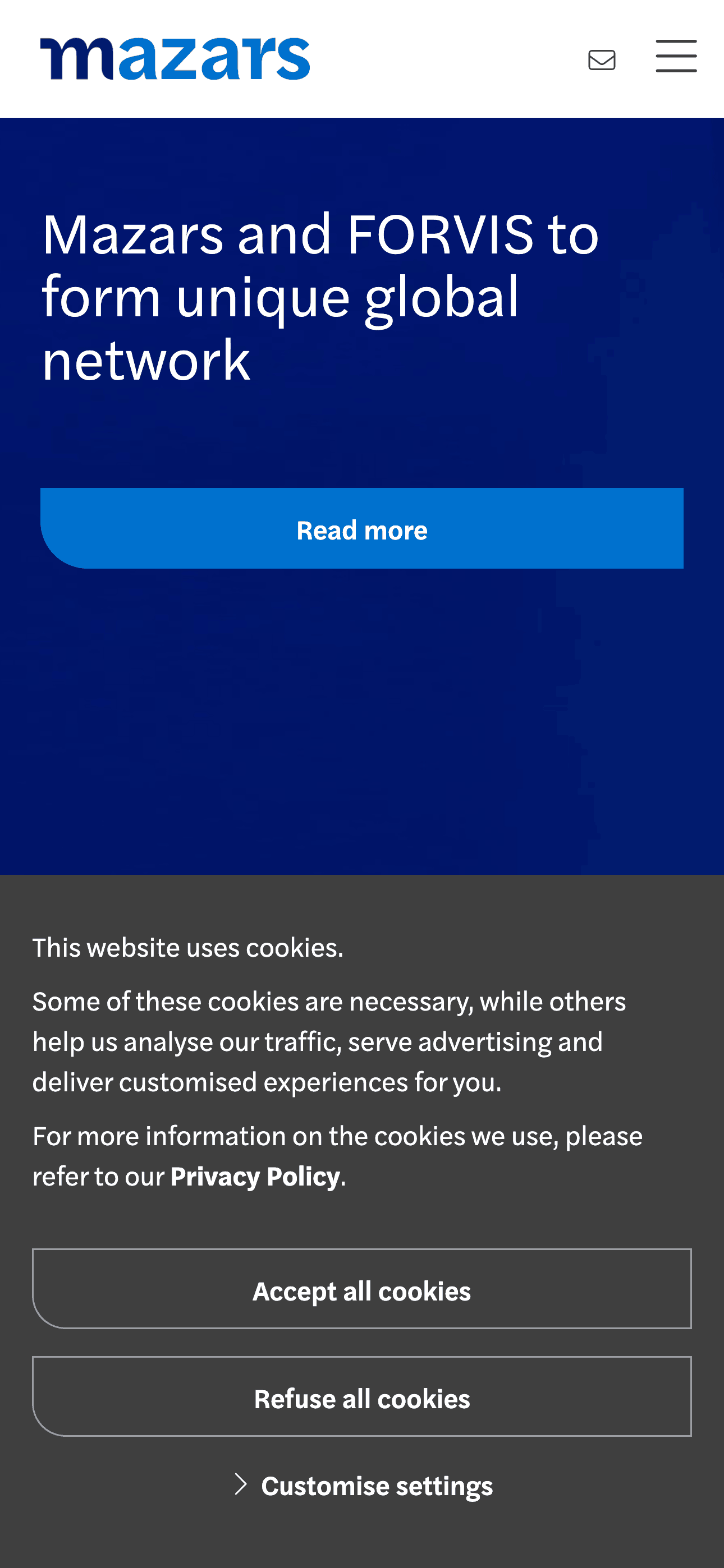 A gray, mobile cookie consent notice with various options to manage cookie consent.