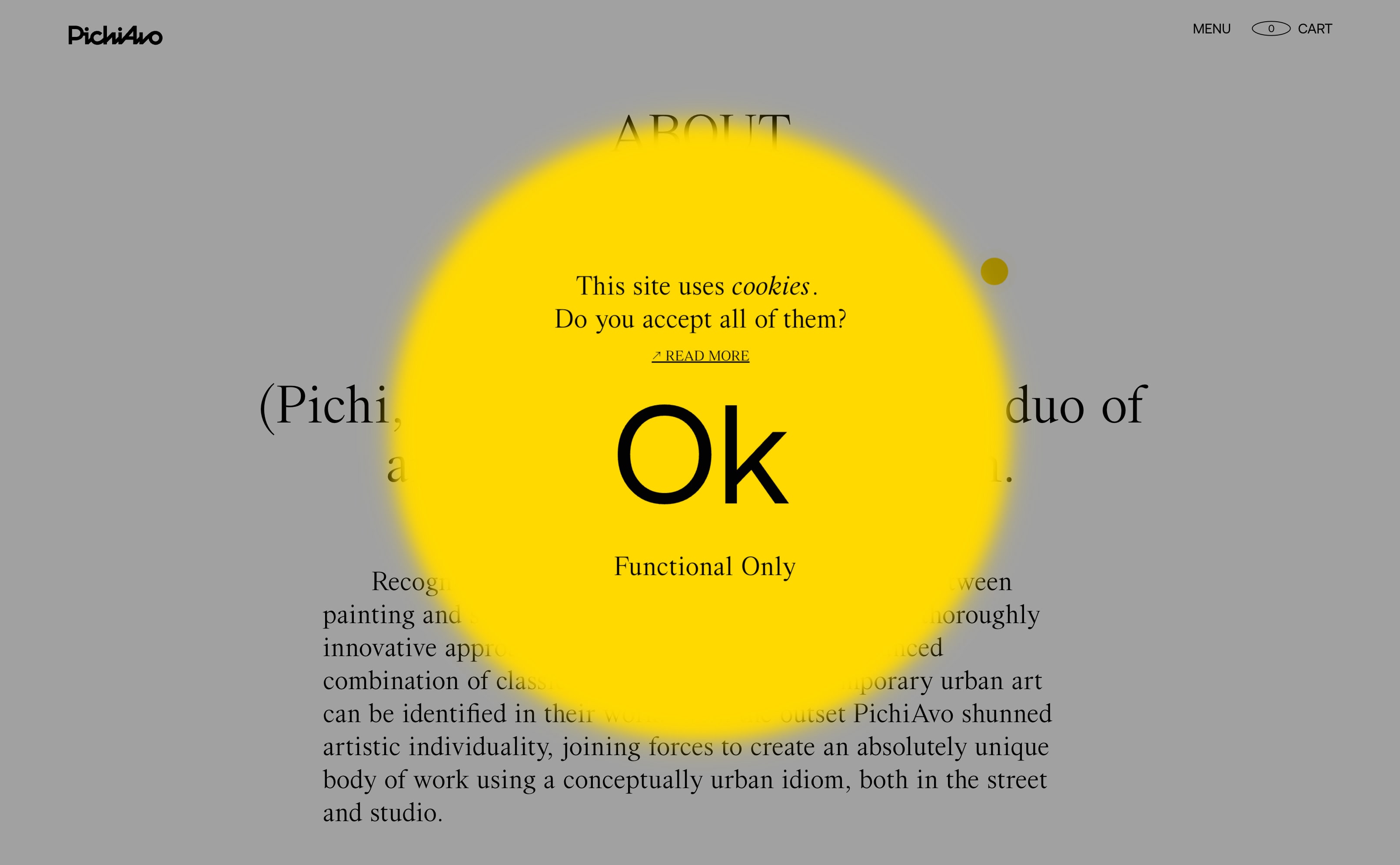 Circular cookie consent overlay on a website, with 'OK' and 'Functional Only' buttons.