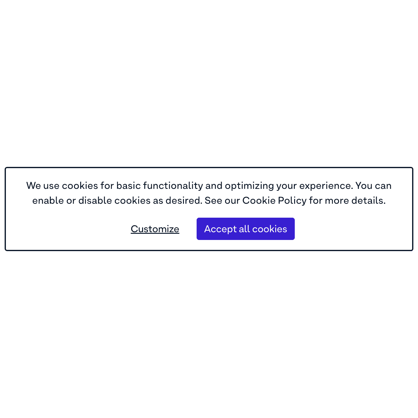 A user-friendly consent banner with a dark outline and two CTAs, one being deep purple